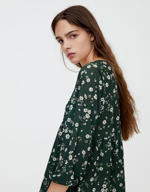 Vestido Midi Flores Goma de Pull and Bear en 21 Buttons