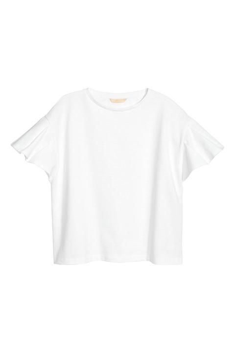 H & M - Top Con Maniche A Volant - Bianco