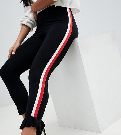 Asos Design Petite- Leggings Con Fettucce Laterali A Righe E Fondo A Volant - Nero