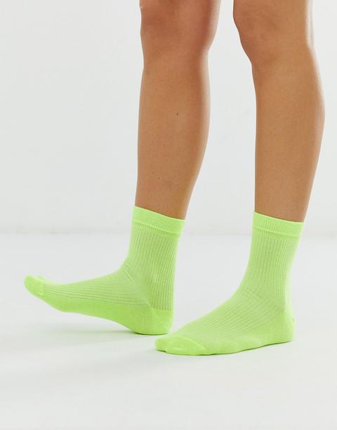 Asos Design Neon Ribbed Ankle Socks-yellow