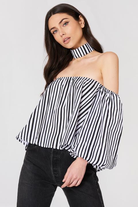 Off Shoulder Stripe Blouse Black