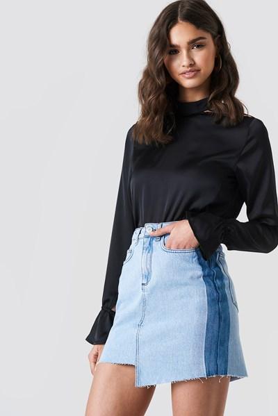 Iva Nikolina X Na-kd Asymmetric Short Denim Skirt - Blue