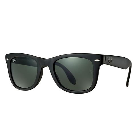 Ray Ban Wayfarer Folding Classic Unisex Sunglasses Lenti: Verde, Montatura: Nero - Rb4105 601s 54-20