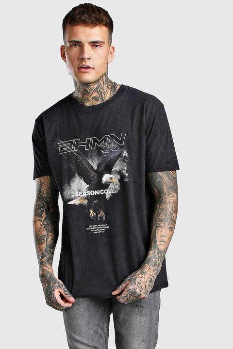 Mens Black Oversized Eagle Print T-shirt, Black