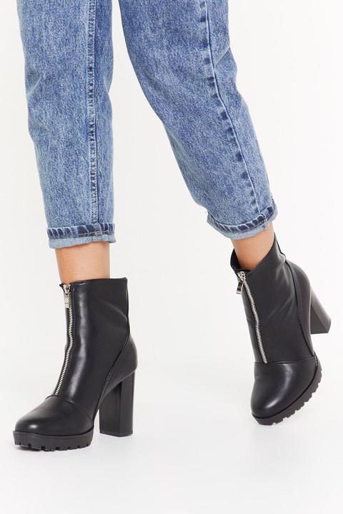 Womens Zip The Party Faux Leather Platform Heels - Noir - 36, Noir