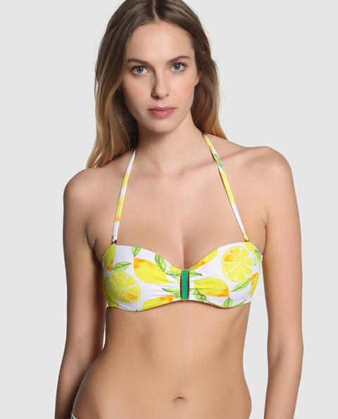 Énfasis - Sujetador De Bikini De Mujer Bandeau Con Estampado De Limones