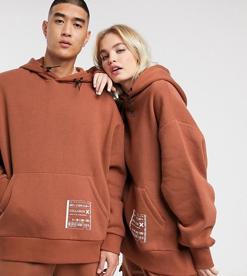 Collusion Unisex Oversize Hoodie With Patch-brown