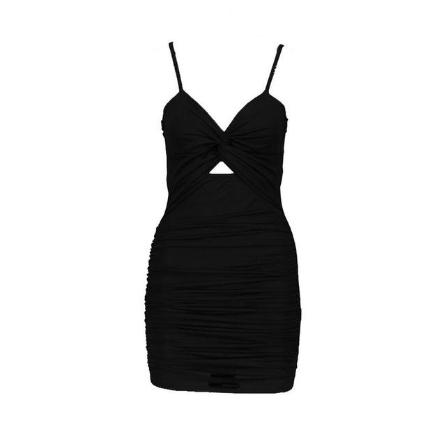 rouche knot front bodycon mini dress