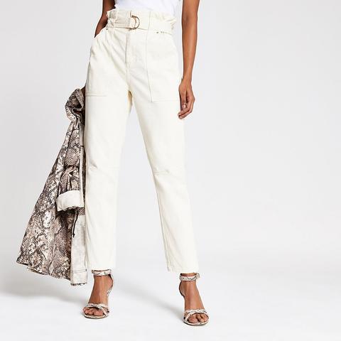 Petite Beige Paperbag Jeans