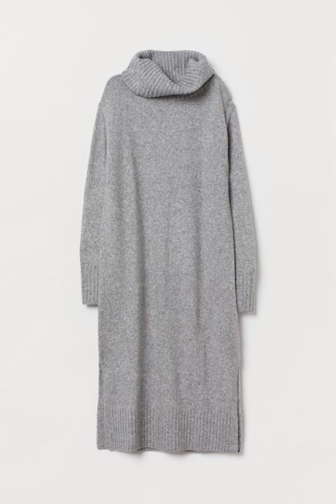 Robe Col Roulé En Maille - Gris