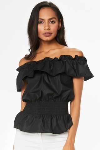 Montana Black Smocked Bardot Top