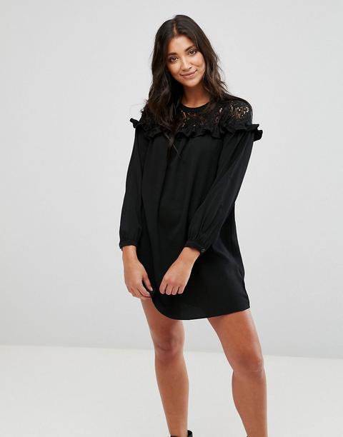 Brave Soul Lace Smock Dress - Black