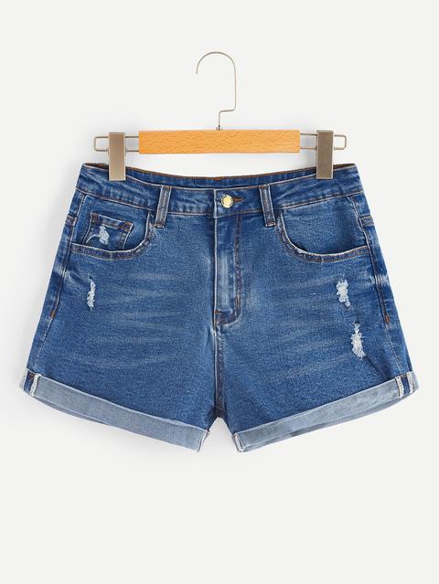 Shorts In Denim A Bassa Piegatura Con Lavaggio Incolore