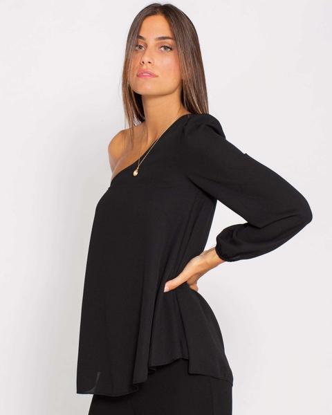 Blusa Asimétrica Un Solo Hombro Negro