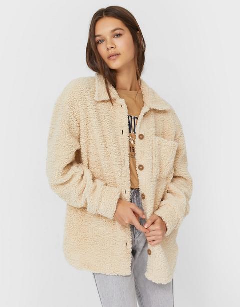 Stradivarius Borg Overshirt In Beige-neutral