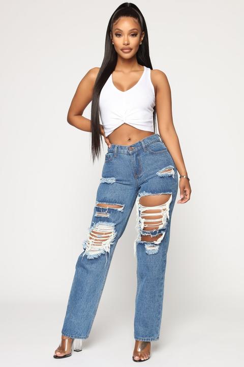 Devoted To You Boyfriend Jeans - Medium Blue Wash