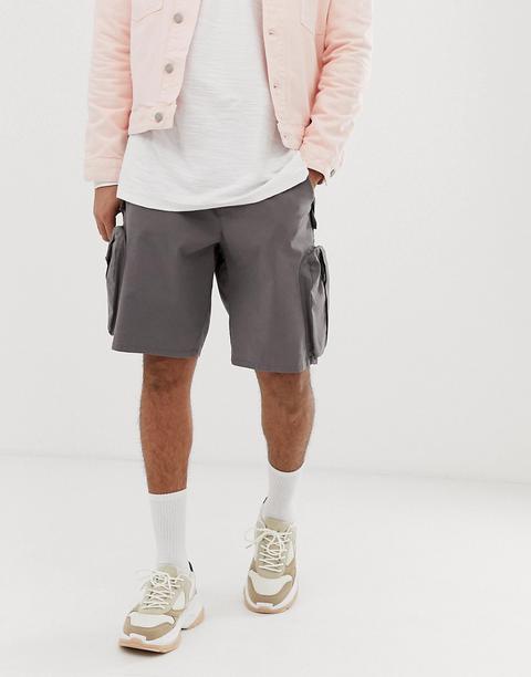 Asos Design Cargo Shorts In Grey With 3d Pockets