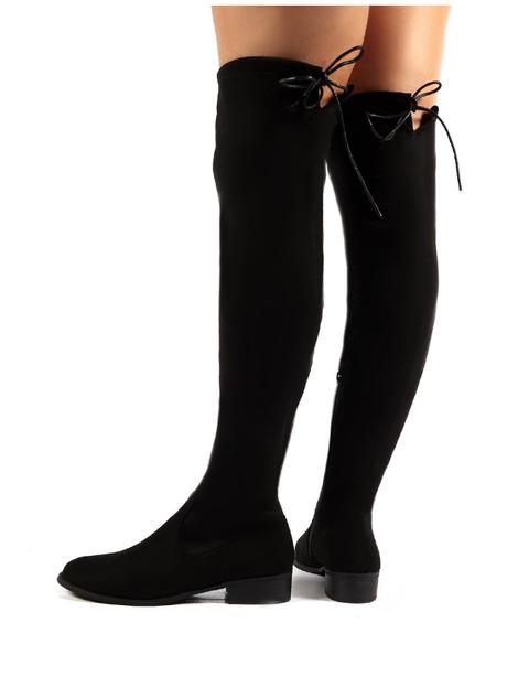 Joy Over The Knee Boots In Black Faux Suede