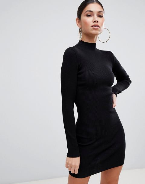 Missguided - Vestito Maglia Basic Accollato - Nero