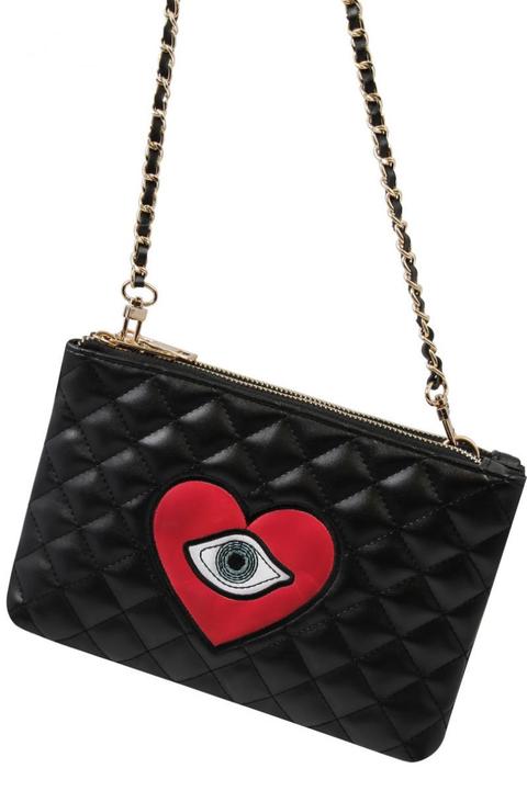 Borsa Tracolla Nera Trapuntata Con Cuore