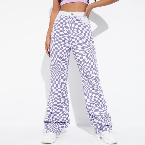 Checker Print Slant Pocket Jeans