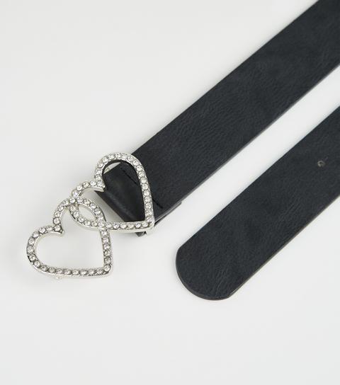 Black Diamanté Heart Jeans Belt New Look