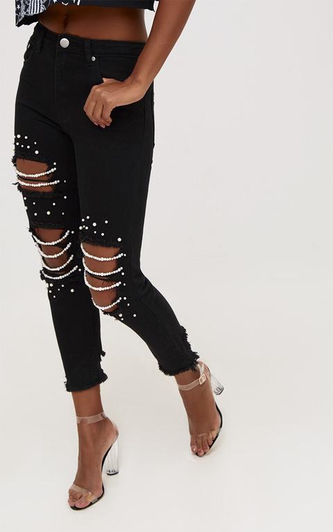 Black Pearl Distressed Mom Jean