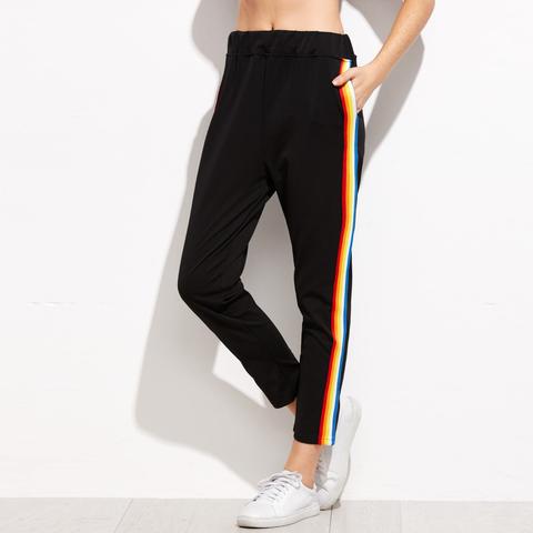 Pantaloni Lato A Strisce Arcobaleno - Nero