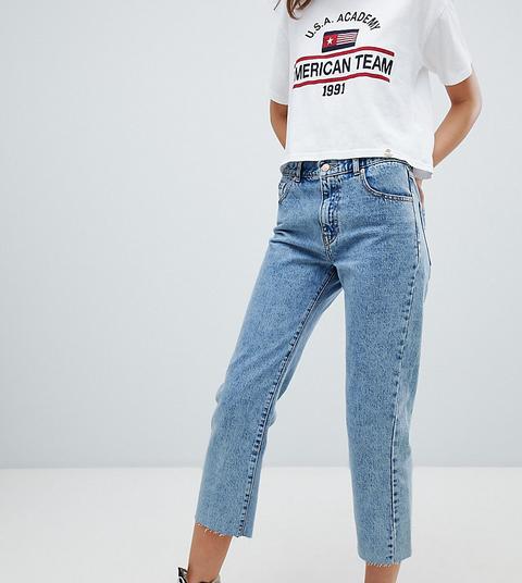 Pull&bear - Jeans Dritti Cropped Con Fondo Sfrangiato - Blu