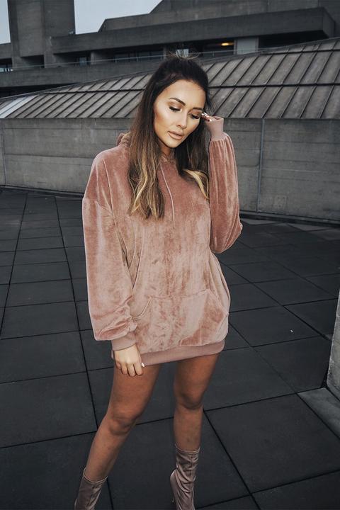 Rose Dresses - Sarah Ashcroft Dusty Rose Teddy Fleece Oversized Hoodie Dress