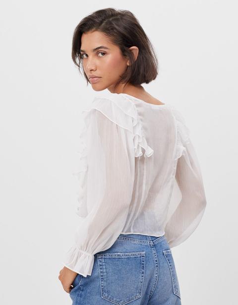 Ruffled Blouse With Tie Detail