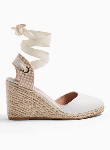 Womens Winny White Ankle Tie Wedges, White