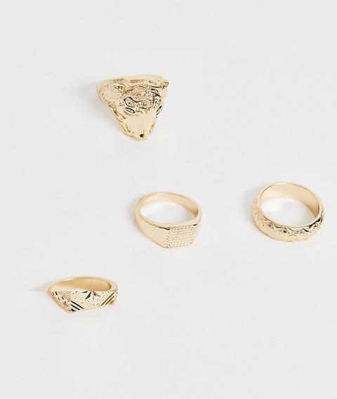 Pack De Anillos Con Detalles Animales Interesantes En Dorado Brillante De Asos Design