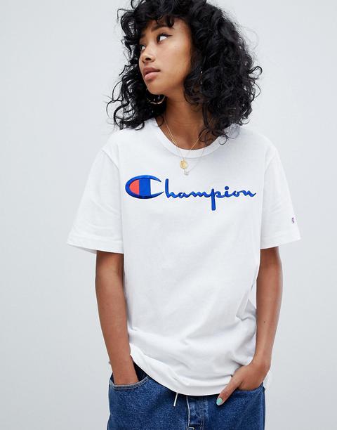 Champion - Reverse Weave - T-shirt Oversize Con Logo Sul Davanti - Bianco