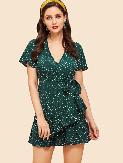Vestido Bajo Fruncido Cruzado Delantero