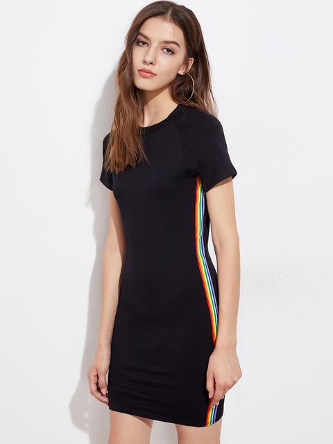 Rainbow Stripe Side Tee Dress