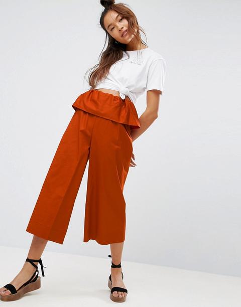 Pantalones De Pernera Ancha Con Volante En La Cintura De Asos
