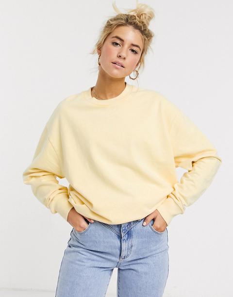 Asos Design Oversized Washed Sweatshirt In Lemon-yellow