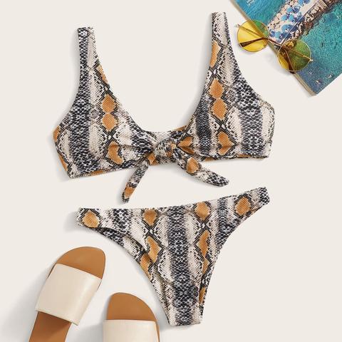 Set Bikini Con Nodo E Stampa Effetto Serpente