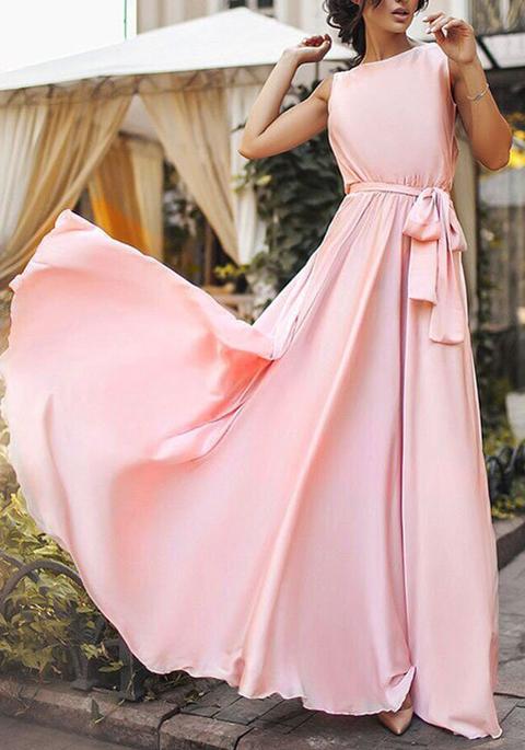 Maxi Vestito Coppe Drappeggiate Drappeggiate Feste Di Laurea Eleganti A Vita Alta Rosa