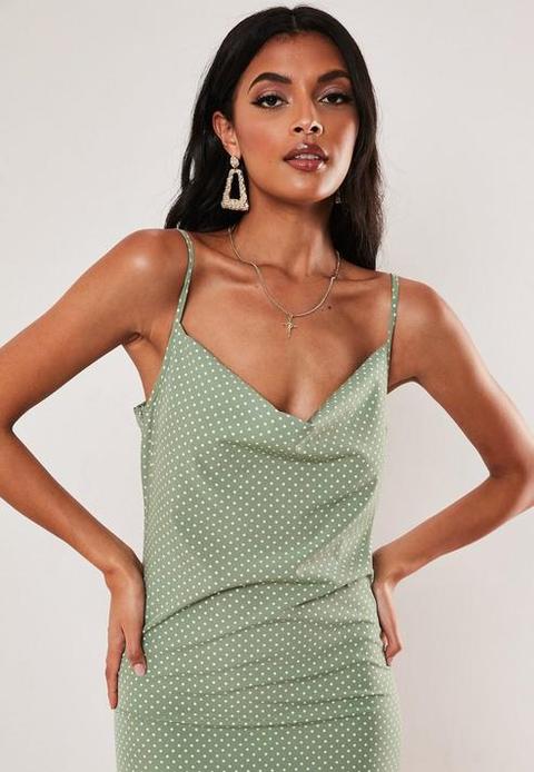 black polka dot cowl neck cami slip midi dress