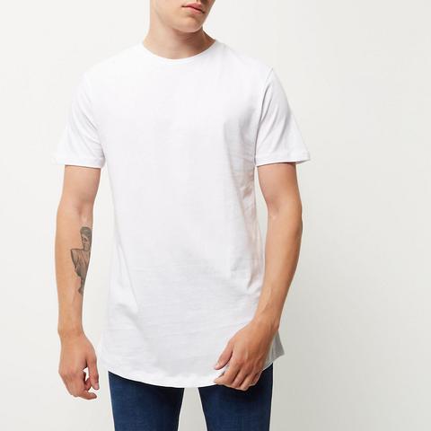 White Curved Hem Longline T-shirt from 