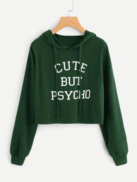 Slogan Print Crop Hoodie