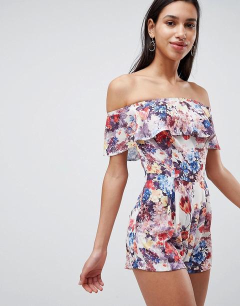 Mono Corto Con Escote Bardot Y Estampado Floral De Love