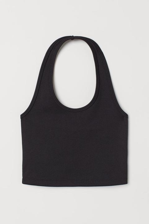 Halterneck Cropped Top - Black