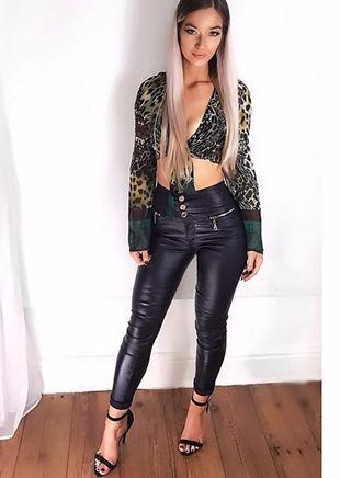 high waisted leather look trousers
