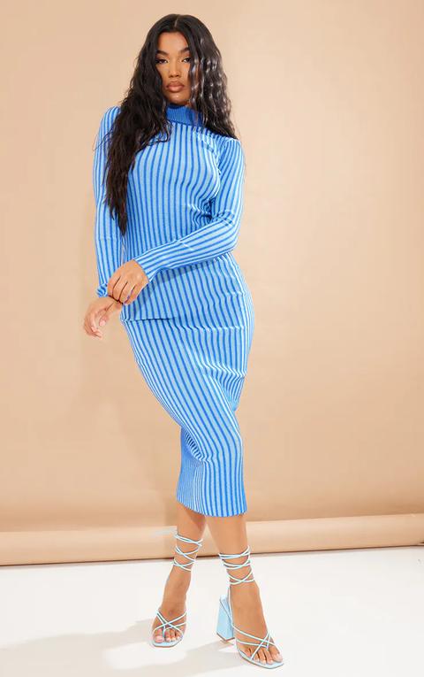 Blue Two Tone High Neck Maxi Dress