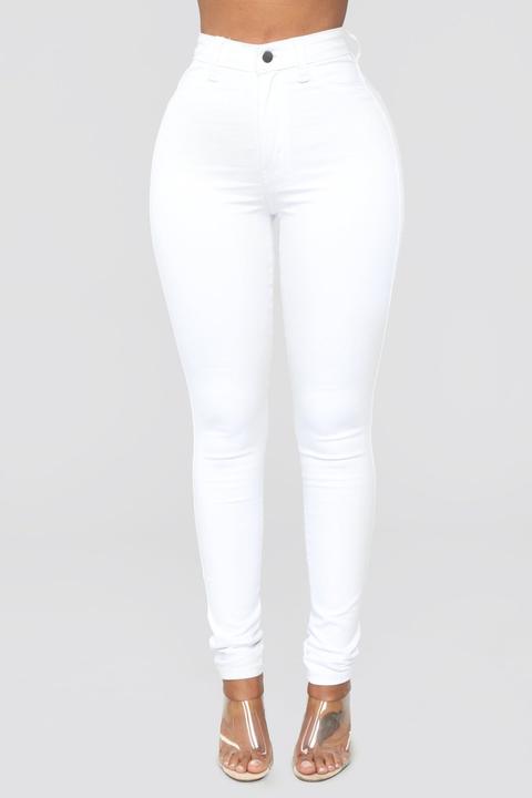 Classic High Waist Skinny Jeans Shorter Length - White