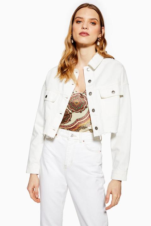 Womens White Denim Hacked Off Jacket - White, White