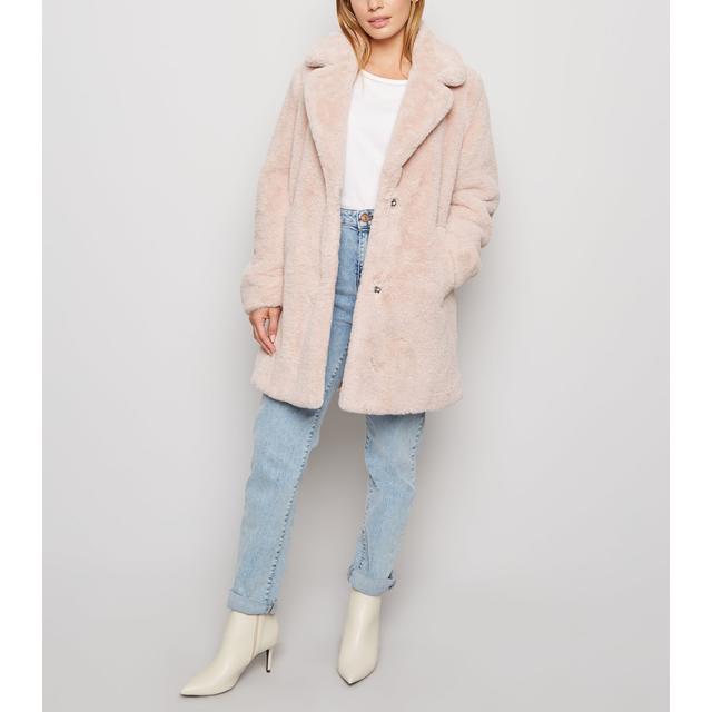 new look pale pink fur coat